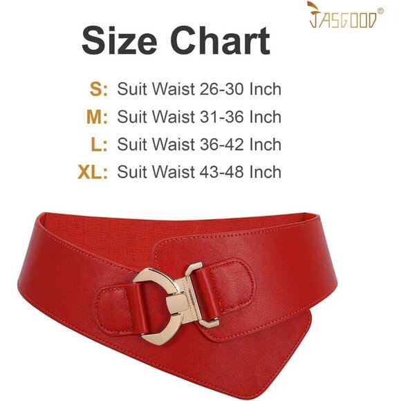 Women\'s Wide Elastic Stretch Waist Belt Adjustable Dress Belt Matte Red Gold
